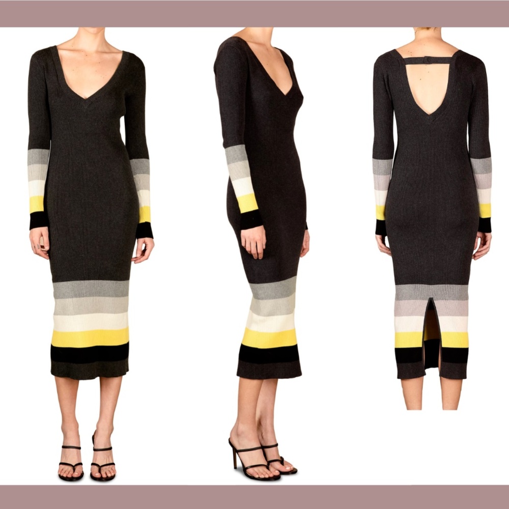 NWT LE SUPERBE [ Small‎ ] Horizons Rib Long Sleeve Deep-V Sweater Dress